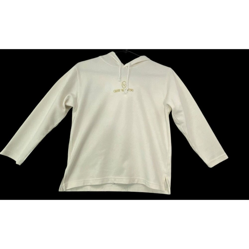 GIANNI VALENTINO Kids Hooded Pullover Sweatshirt Sz 12/150 White Logo Fun 22-5